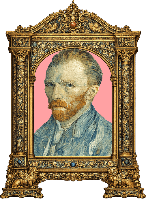 Van Gogh self-portrait in an ornate gilded frame